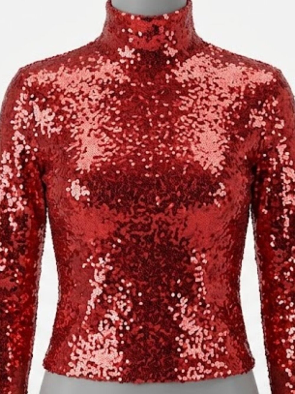 Mangopop Shimmering Red Sequin Sheer High Neck Top - Size Small